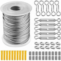 Ayyqh - Kit de suspension de câble métallique laminé en acier inoxydable, ensemble de câbles de garde-corps de jardin extérieur, crochet à ressort