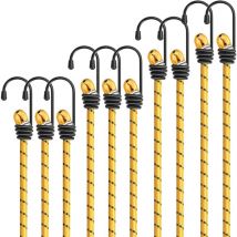Cordes élastiques Tendeur Robuste Lot de 10 pièces de 60cm Vert Bungee Cords avec Crochets pour la Protection des Meubles, des Chariots, des tentes