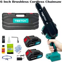 Teetok - Cordless Chainsaw,Battery Powered Chainsaw, 15.2cm 6'' Cordless Electric Chainsaw, Mini Portable Brushless Woodworking Saw, with Case + 2 x
