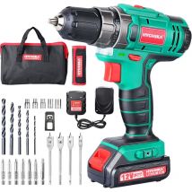 Hychika - Cordless Drill 12V Electric Drill 30N·m Max Torque with 1500mAh Li-Ion Battery, 1H Fast Charging