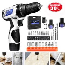 Dayplus - Cordless Hammer Drill Set Electric Impact Driver Screwdriver 2 Speed + 2 Battery