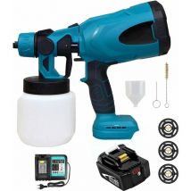 Teetok - Cordless Paint Sprayer 18V Spray Paint Gun 3 Spray Modes with 800ml Container & 1 x 5.0Ah Battery and Charger for House Painting & Cabinet