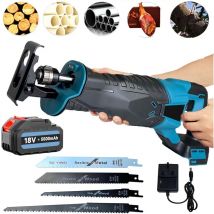Cordless reciprocating saw, variable speed of 0-2800 spm,, sabre saw+4 blades, quick release chuck, Ideal cutting wood and metal ( 1x5.5 Battery and