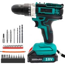 Teetok - Cordless Screwdriver, 18V Cordless Drill Driver with 3000mah Battery, 25+1 Driver Settings, Combi Drill Kit with 26 pcs Accessories, 2 Speed