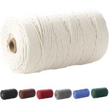 Cordon en macramé, 3 mm x 220 m (environ 200 m) Corde douce non teintée en coton 100% naturel pour la fabrication artisanale de suspensions murales