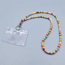 Feiyue - Cordons à perles pour badges d'identification Cordon à perles en bois avec porte-badge Chaînes de cou