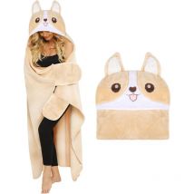 Jalleria - Corgi Blanket with Sleeves and Hood for Dog Owners Cuddly Blanket Fluffy Cute Blanket Hoodie Portable, Funny Gifts for Women Children for