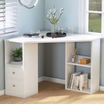 Modernluxe - Corner Desk Computer Table with Drawers and Shelves Home Office Writing Workstation, White