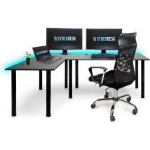 Syberdesk - Bureau d'angle Gaming Pro led - 197 x 132 cm - avec led - Grand Bureau d'ordinateur. (Gauche, Noir)
