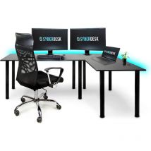 Syberdesk - Bureau d'angle Gaming Pro led - 197 x 132 cm - avec led - Grand Bureau d'ordinateur. (Droit, Noir)