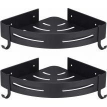 ZVD - Corner Shower Shelf Black No Drilling Bathroom Storage Shower Bathroom Accessory Shower Soap Holder No Rust Aluminum Set of 2 with Hooks