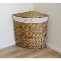 Corner Wicket Laundry Basket Hamper Cotton Lining Brown, Medium Basket 50 x 38 x 55 cm