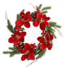 Vacchetti - Couronne fleurs baies or rouge rond cmø50x40