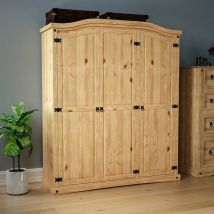 Home Discount - Corona 3 Door Wardrobe Solid Pine With Handing Rail & Storage Shelf