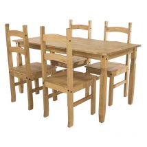 Core Products - Corona Rectangular Dining Table and 4 Chair Set - Pine - 150 x 75 x 75 cm - Antique Waxed Pine