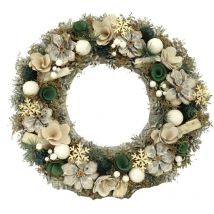 Corona con piñas y flores blanco-verdes cm ø45h8,5