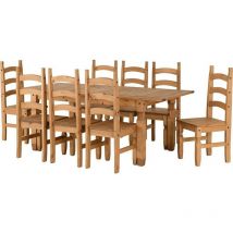 Corona 8 Chair Extending Dining Set Distressed Waxed Pine Finish