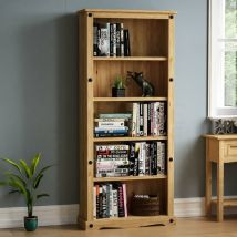 Corona 5 Tier Large Bookcase Solid Pine Shelving Storage Unit