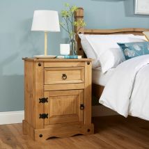Corona Solid Pine Bedside Cabinet 1 Door 1 Drawer Night Stand Table
