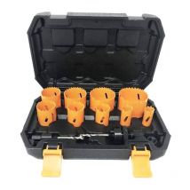 Tania Shop - hoteche kit 12 piezas 9 coronas bimetal 19/64mm , Set de 12 piezas de sierras bimetálicas Incluye coronas de: 19mm, 22mm, 29mm, 35mm,