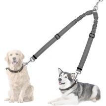 XVX - Correa doble para perros, correa reflectante giratoria de 360°, longitud ajustable, correa doble para perros, gris