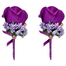 Corsage de mariée 2 pièces broche fleur de mariage broche de simulation rose broche baie rose broche strass jolie broche de mariage décor (violet)
