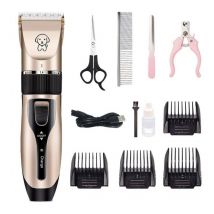 Zhuoxuan - Cortapelos profesional para perros y gatos, de pelo largo y grueso, silencioso, recargable, eléctrico, inalámbrico, con tijeras y peine.