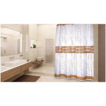 ONS Cortina de Ducha de Poliéster 180x200cm CALIDAD PREMIUM Blanco y Marrón - Anillas incluidas MSV