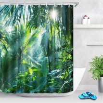 Jn.songs - Cortina de Ducha Cortina de Baño Hojas Verde Bosque Natural Antimoho Impermeable Lavable - 200x180cm