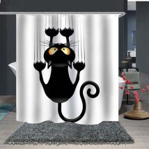Csparkv - Cortina de ducha diy con correa, diseño de gato divertido, con ganchos (gato negro, 180 x 200)