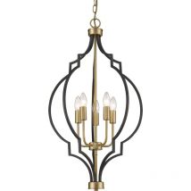 Cosmo - Nashville 5 Light Wire Frame Pendant Ceiling Light Black, Gold, E14