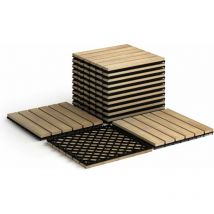 Costway - 10 x Dalles de Terrasse en Bois d'Acacia Huilé Mosaïque 30 × 30 cm Emboîtables, Caillebotis pour Extérieur/Intérieur