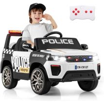 Costway - 12V Voiture Électrique Enfant avec Télécommande 2,4G, Voiture 4x4 de Police Électrique Enfant avec Musique & Lumières led Clignotantes, 3