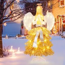 Costway - 157 cm Sapin de Noel en Forme d'Ange, Decoration Noel Extérieur Intérieur, 150 Lumières led, 4 Piquets de Sol, Ange Lumineux avec Nœud