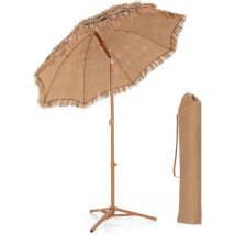 COSTWAY 175 cm Parasol avec Pied Pliant, Parasol de Plage Style Hawaïen avec Inclinaison à Bouton-Poussoir, Sac de Transport, Parasol Portable pour