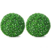 Costway - 2 Boules de Houx Artificielles 49 cm Résistantes aux uv, Plantes en Boules de Buis avec Fleurs Blanches, Décoratives pour Intérieur