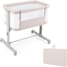 COSTWAY 3 en 1 Lit Cododo Bébé avec Matelas & 5 Hauteur Réglable, Lit Bébé Evolutif avec Inclinaison 3-8°, Roues avec Frein, Sac de Transport, Charge