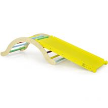 Costway - 3 in 1 Kinder Kletterleiter Set, Holz Kletterbogen Kletterdreieck mit umkehrbarer Rampe zum Klettern und Rutschen,Kleinkinderrutsche