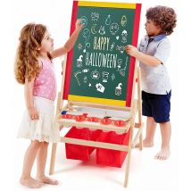 Costway - 3en1 Chevalet pour Enfants avec Rouleau de Papier Fait en Bois de Pin Tableau Magnétique Blanc et Noir Accessoires Complets