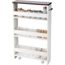 4 Ebenen Nischenregal auf Rollen, Küchenwagen schmal, Badregal mit seitlichem Griff, aus Holz, 48 x 12,5 x 81 cm - Costway