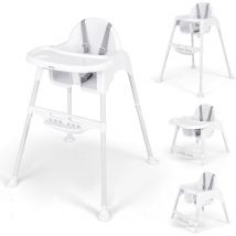 Costway - 4 en 1 Chaise Haute Bébé Evolutive, 6-36 Mois, Charge 15 kg, Chaise Bebe Convertible, Plateau et Repose-pieds Réglable Amovible, Harnais à