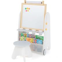Costway - 4 en 1 Tableau Enfant en Bois avec Tableau Noir & Tableau Magnétique Réglable, Chevalet d'Art Enfant avec Étagère à Livres & Rouleau de