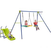 Costway - 4-in-1-schaukelset, Schaukelgestell Mit Schaukel, Rutsche & Basketballkorb, Schaukelgerüst Mit Doppelschaukel, Gartenschaukel Mit 