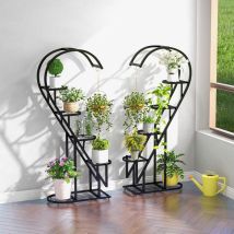 Costway - 5-stufiger Metall Pflanzenständer Herzförmig, Blumenregal mit Haken, Leiter Pflanzenregal Kippschutz, Pflanzenleiter Blumenständer, für