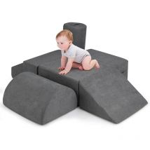 6 pcs Parcours Motricité Bébé en Mousse avec Housse en Tissu Chenille, Module Motricité Bébé avec Fermeture Clair, Jouets Éducatifs pour Ramper pour