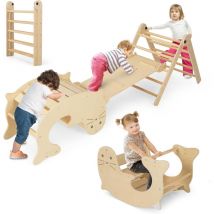 7 en 1 Triangle d'escalade Montessori Pliable avec Rampe Réversible & Chaise à Bascule Otarie, Arche d'escalade en Bois avec Hauteur Réglable, Charge