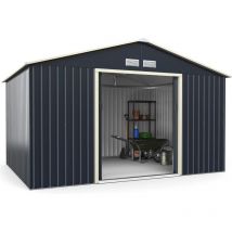 Abri de Jardin en Métal-8,7m2-2 Portes Coulissantes Verrouillables-4 Trous d'Aération-Toit Penché/Cabane Jardin-340 x 255 x 210 cm-Gris - Costway