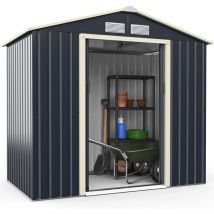 Costway - Abri de Jardin en Métal-2,7m2-2 Portes Coulissantes Verrouillables-4 Trous d'Aération-Toit Penché/Cabane Jardin-213,5 x 127 x 194,5cm-Gris