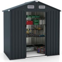 COSTWAY Abri de Jardin Métal Galvanisé 2,2m2, Cabane Jardin Exterieur 3,2 m³avec Loquet, Portes Coulissantes, Toit en Pente, 4 Gants, 4 Trous