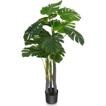Costway - Albero di Filodendro Artificiale 120 cm con Supporto in Cemento, Pianta Finta Artificiale con Foglie in Plastica pe, 3 Rami e 20 Foglie,